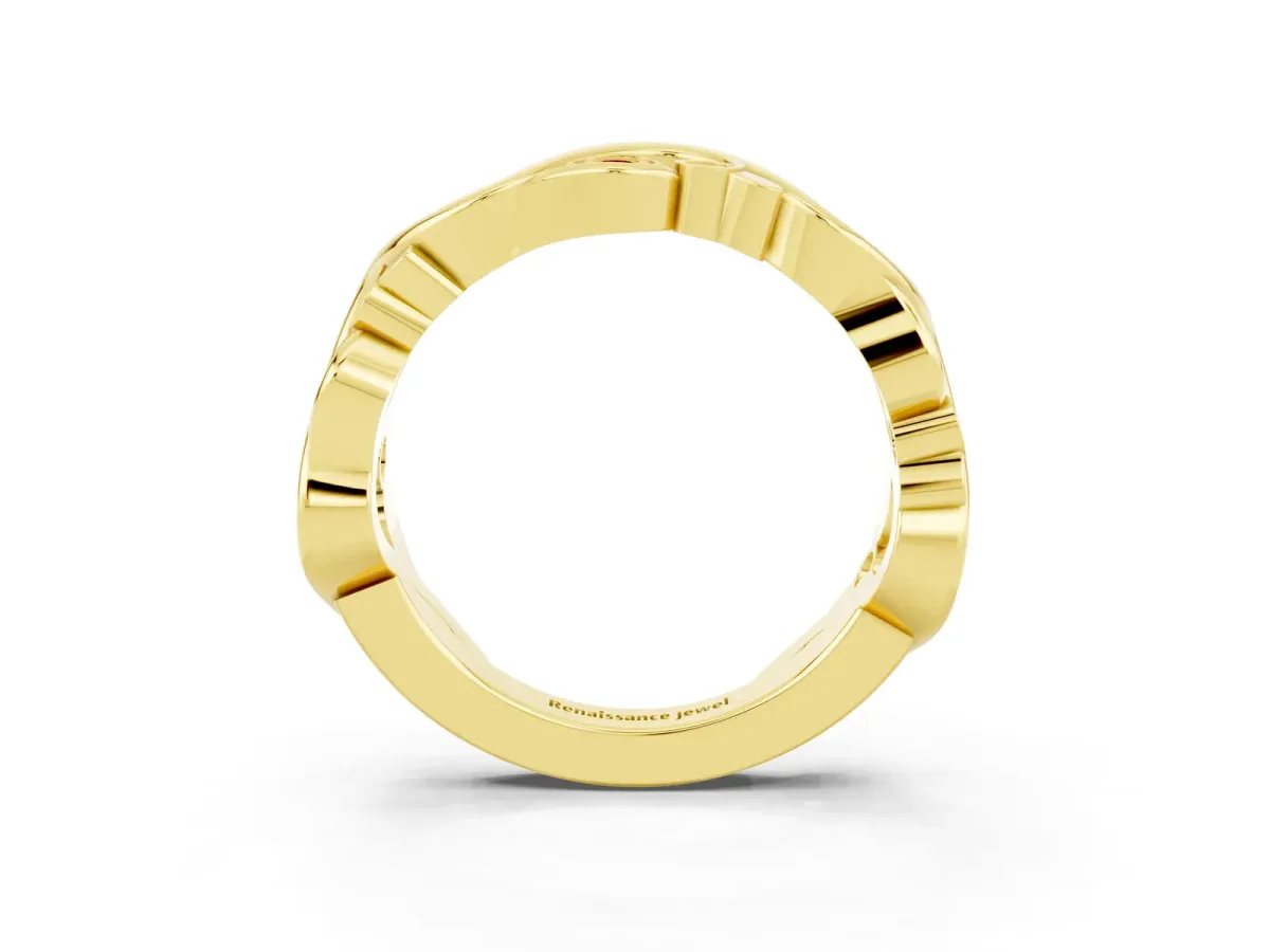 Marquise Ruby Vine Eternity Band with Bezel Setting Yellow gold