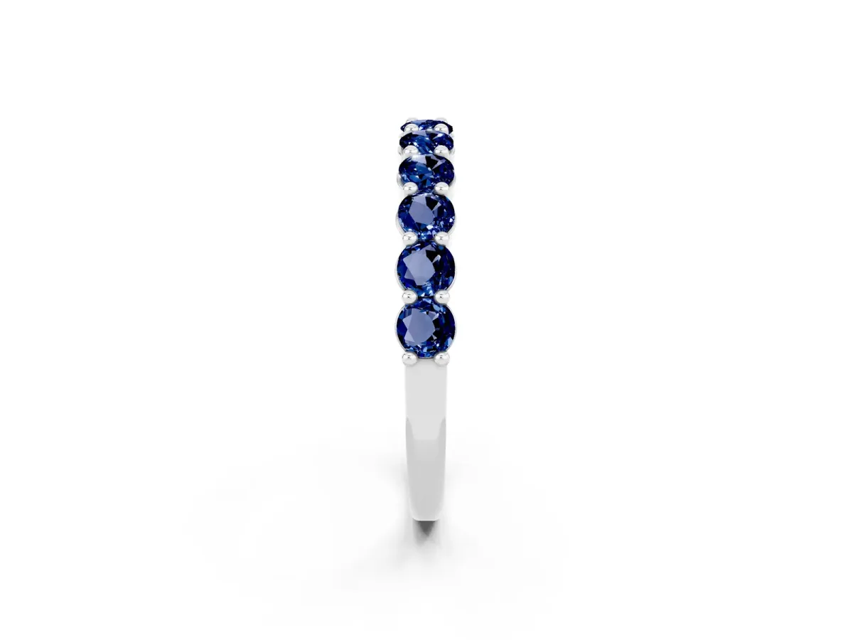 Round Blue Sapphire Half Eternity Band with Prong Setting White gold
