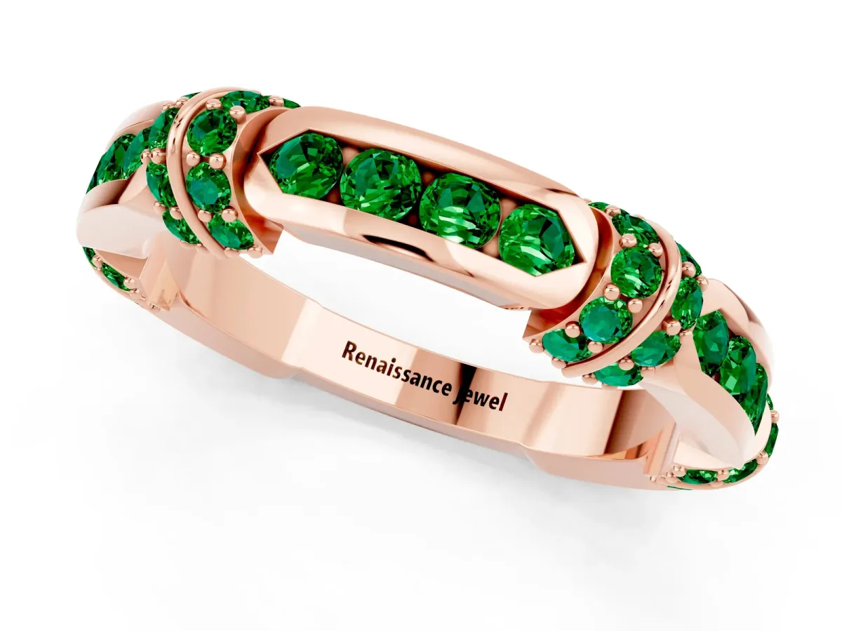 Pavé Round Emerald Link Band with Bezel Setting Rose gold