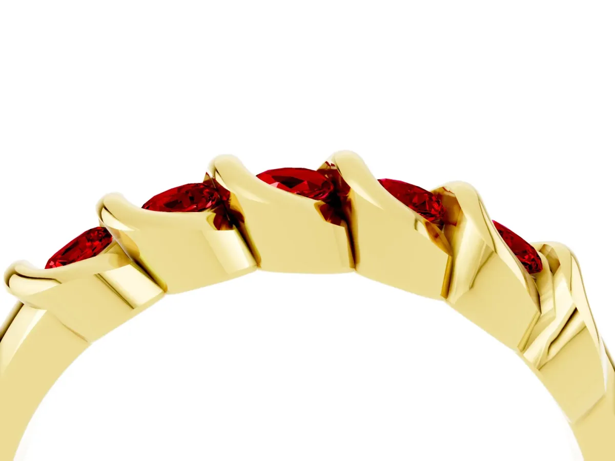 Round Ruby Eternity Band with Twist Prong Setting Yellow gold