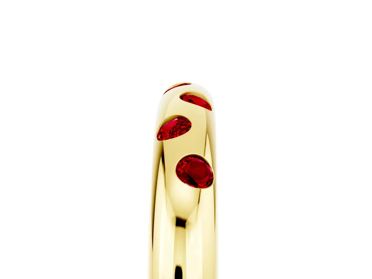 Round Ruby Flush-Set Comfort Fit Band Yellow gold