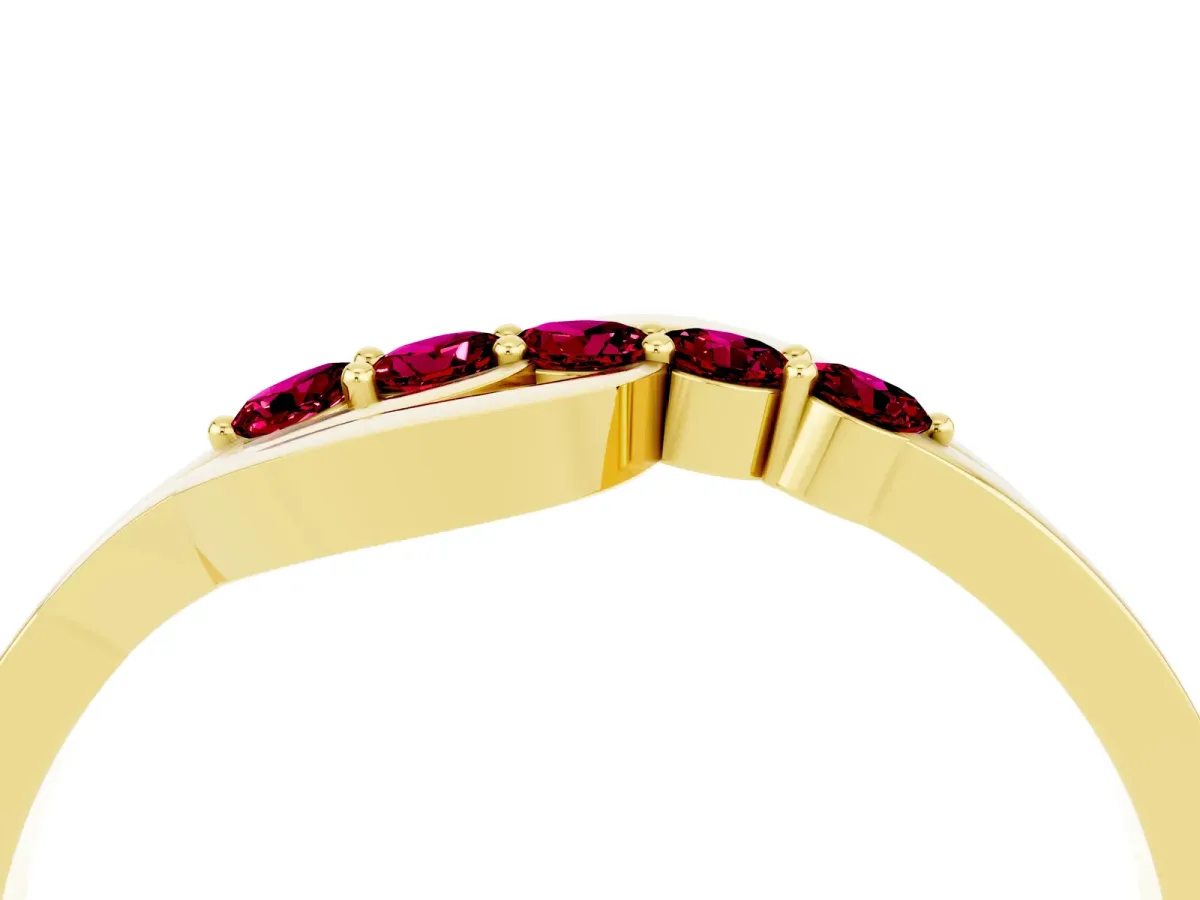 Five-Stone Round Garnet Crossover Band with Prong Setting Yellow gold