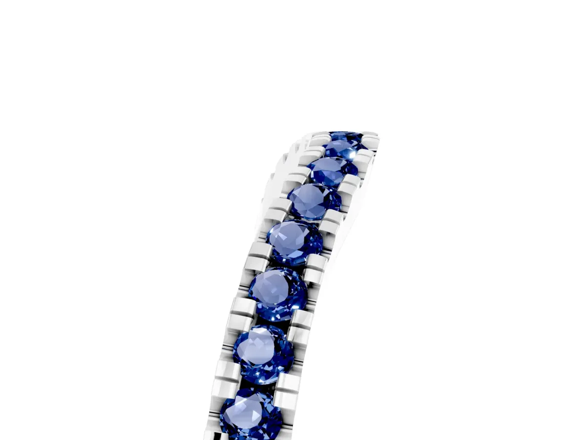 Round Blue Sapphire Pavé Curved Band with Shared Prong Setting Silver