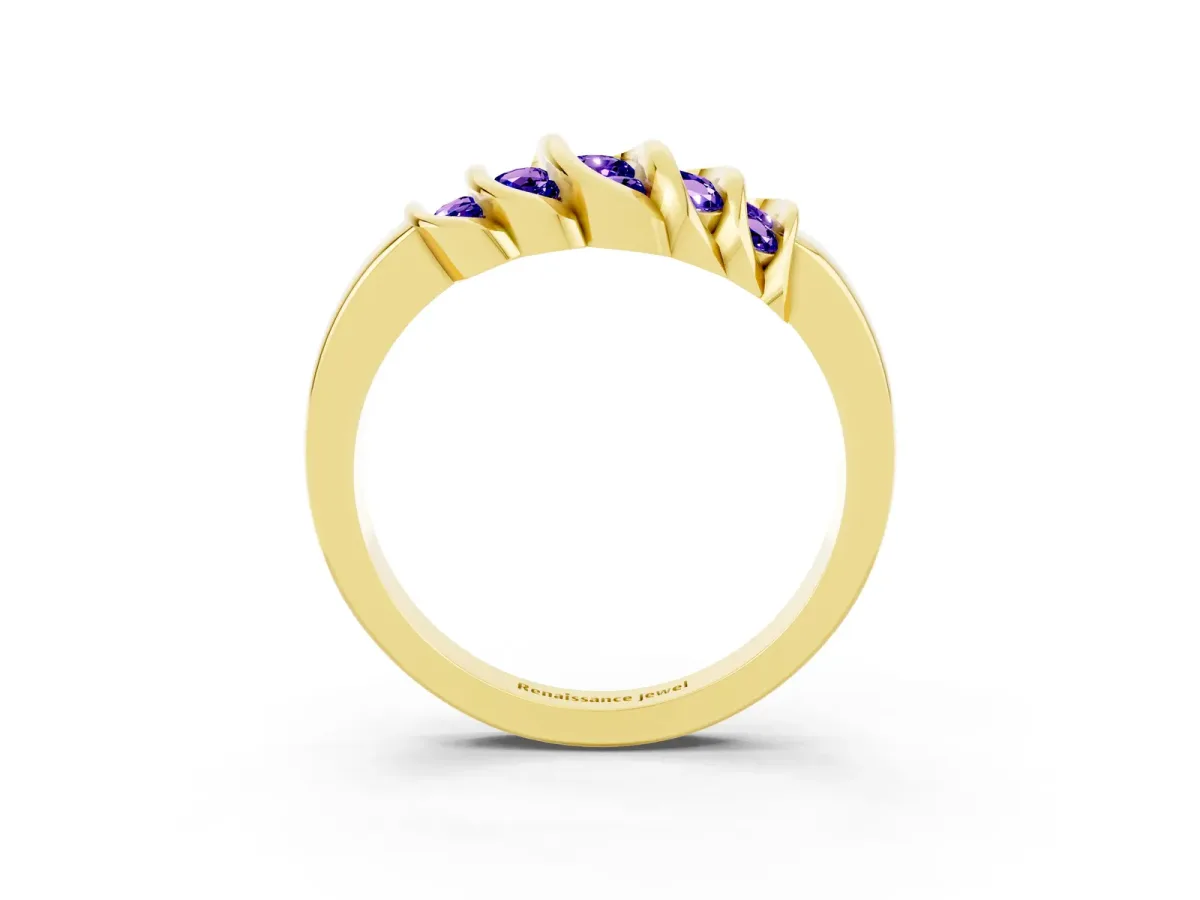 Round Tanzanite Multi-Row Crossover Band Yellow gold