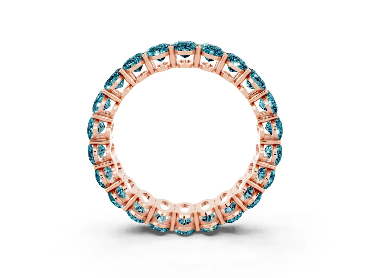 Oval Cut Blue Topaz Eternity Band with Shared Prong Setting Rose gold