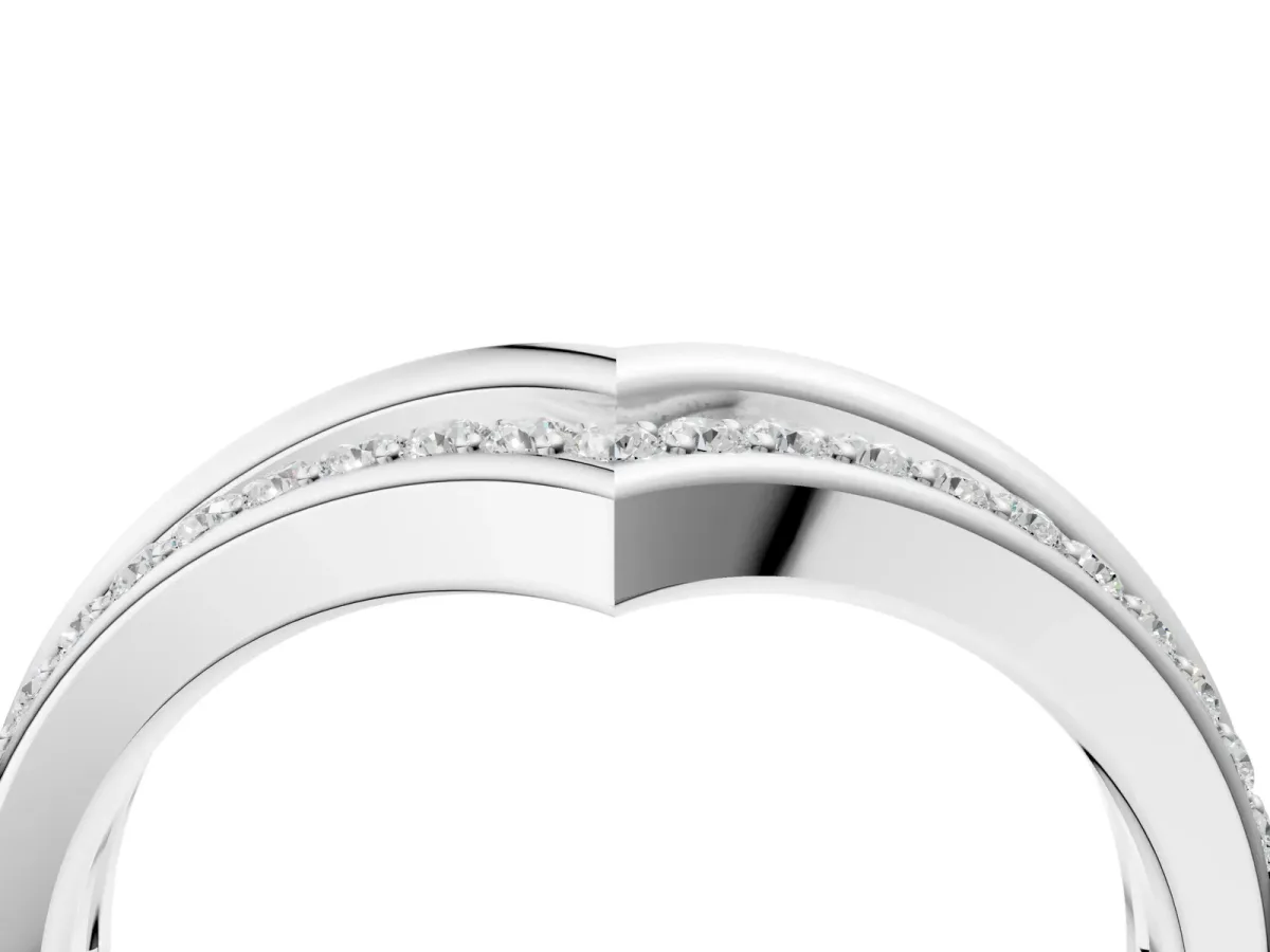 Pavé Round Diamond Chevron Band with Channel Setting Silver