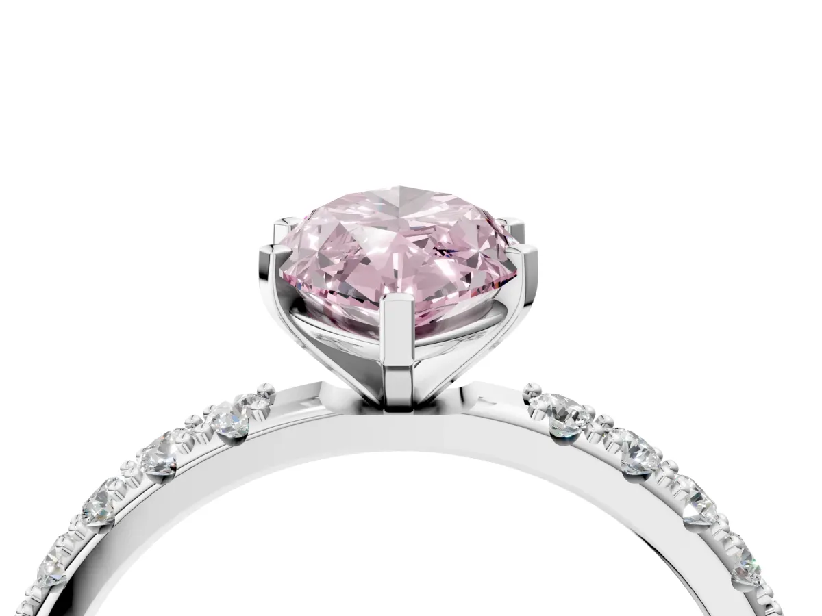 Fancy Pink Marquise Cut Diamond Solitaire Pavé Band with Four-Prong Setting Silver