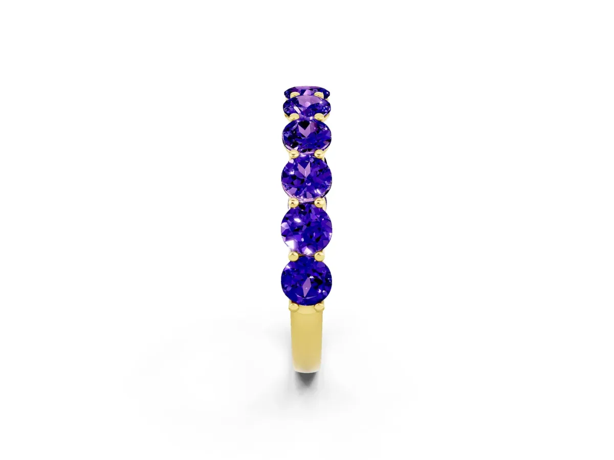 Round Tanzanite Shared Prong Eternity Band Yellow gold