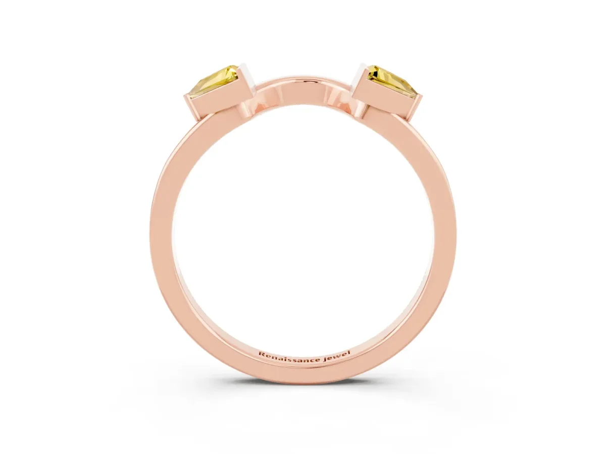 Trillion Yellow Sapphire Open Band Ring with Bezel Setting Rose gold