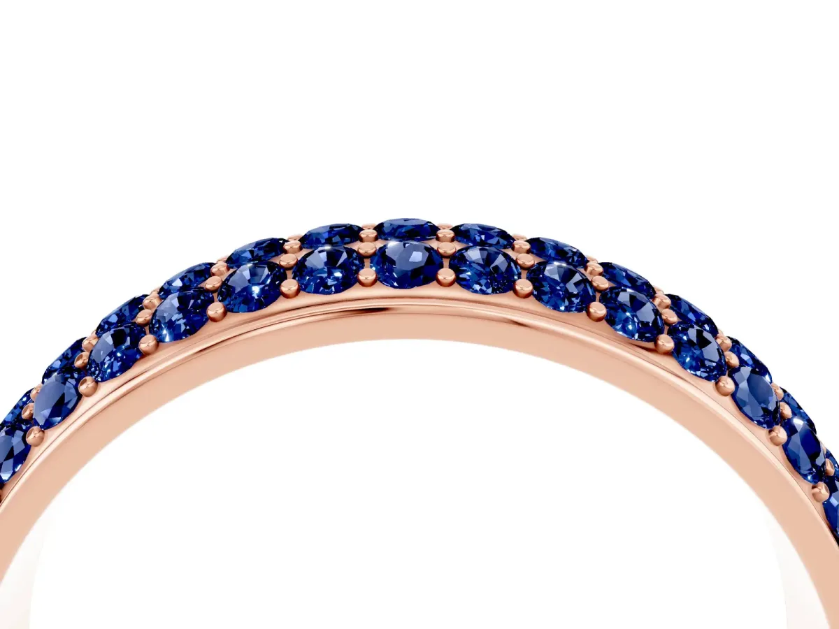 Three-Row Round Blue Sapphire Eternity Band with Shared Prong Setting Rose gold