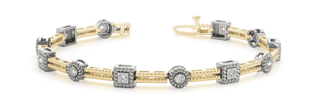 Round Bezel-Set Diamond Rope Chain Bracelet Yellow gold