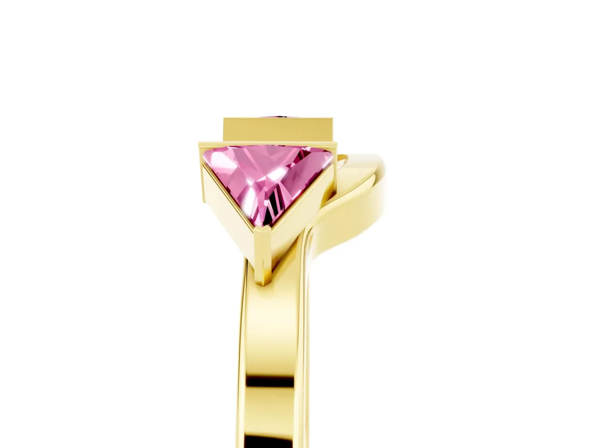 Trillion Pink Sapphire Open Band Ring with Bezel Setting Yellow gold