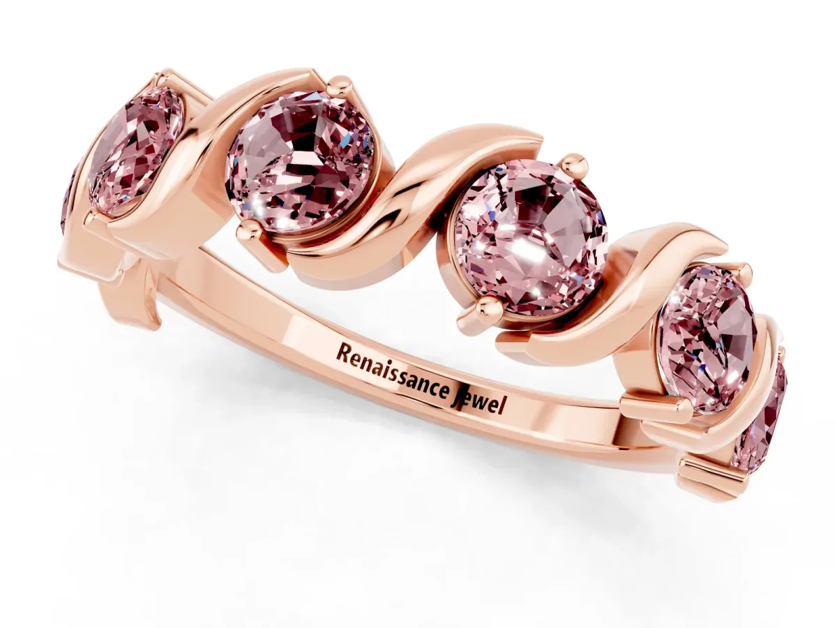 Six-Stone Round Morganite Wave Band with Shared Prong Setting Rose gold