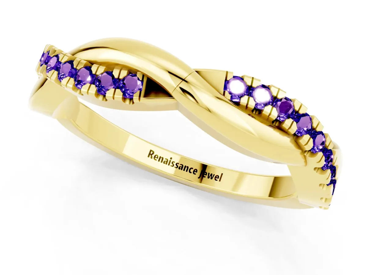 Round Tanzanite Twisted Infinity Band with Prong Setting Yellow gold