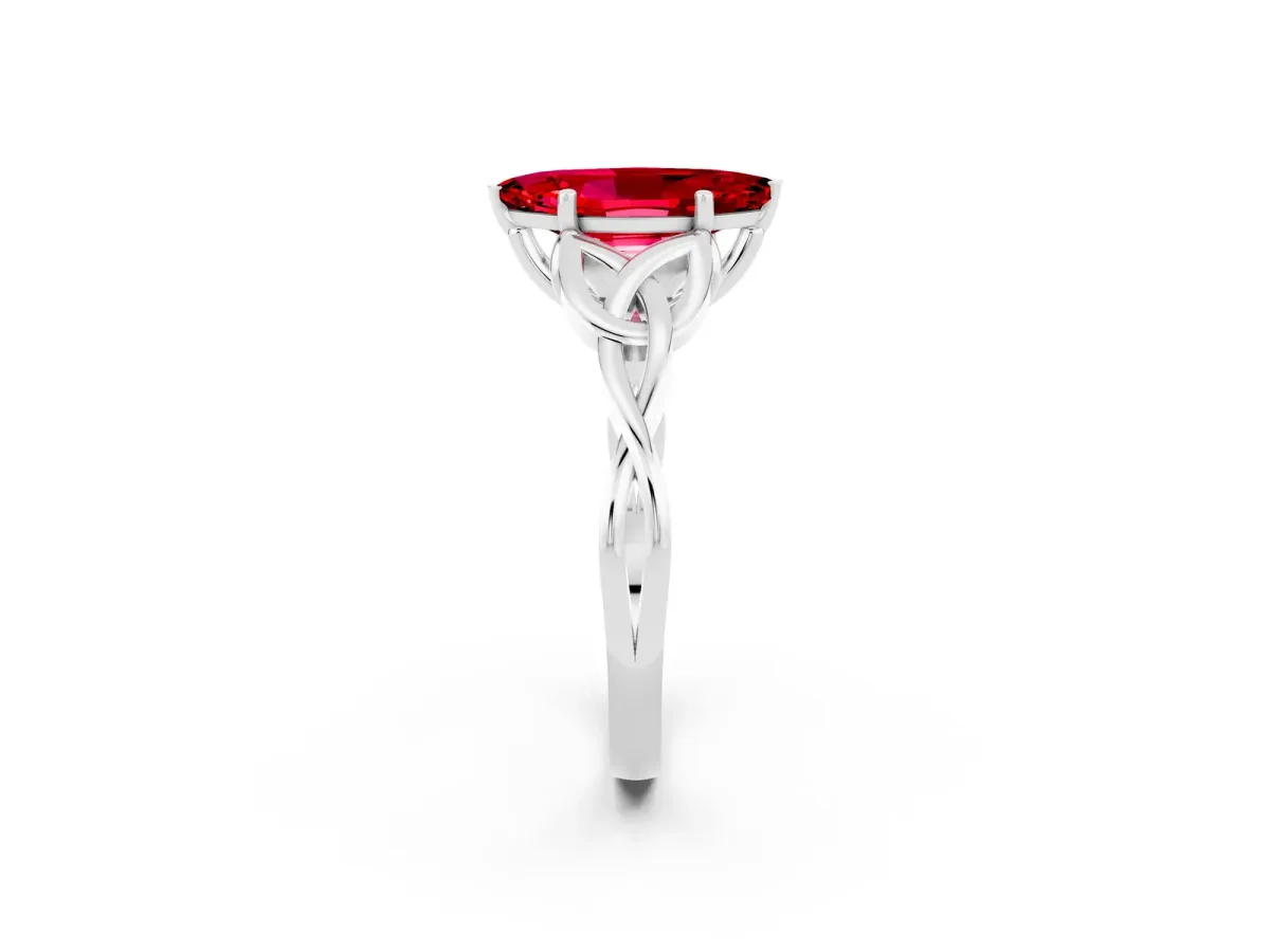 Marquise Cut Ruby Solitaire Celtic Knot Ring with Four-Prong Setting White gold