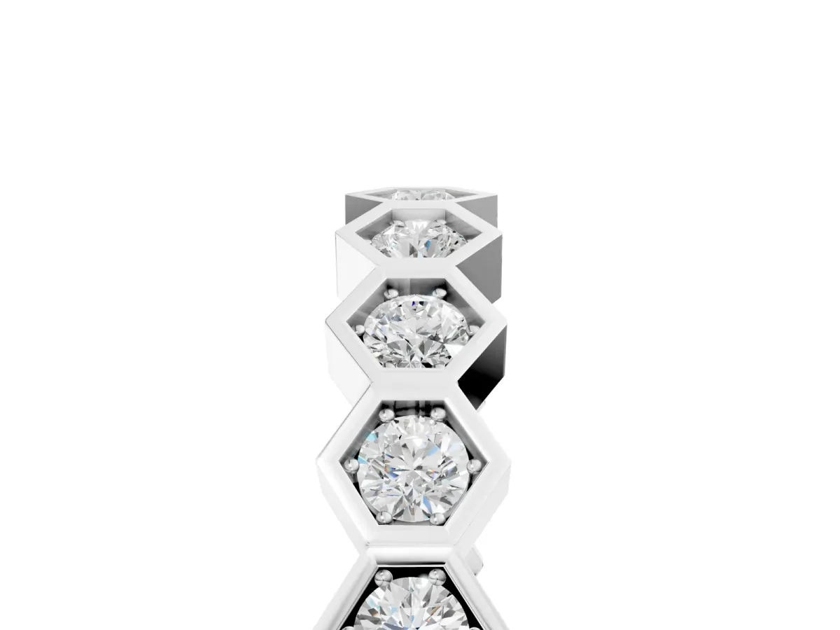 Hexagon Pave Diamond Eternity Band with Bezel Setting Silver