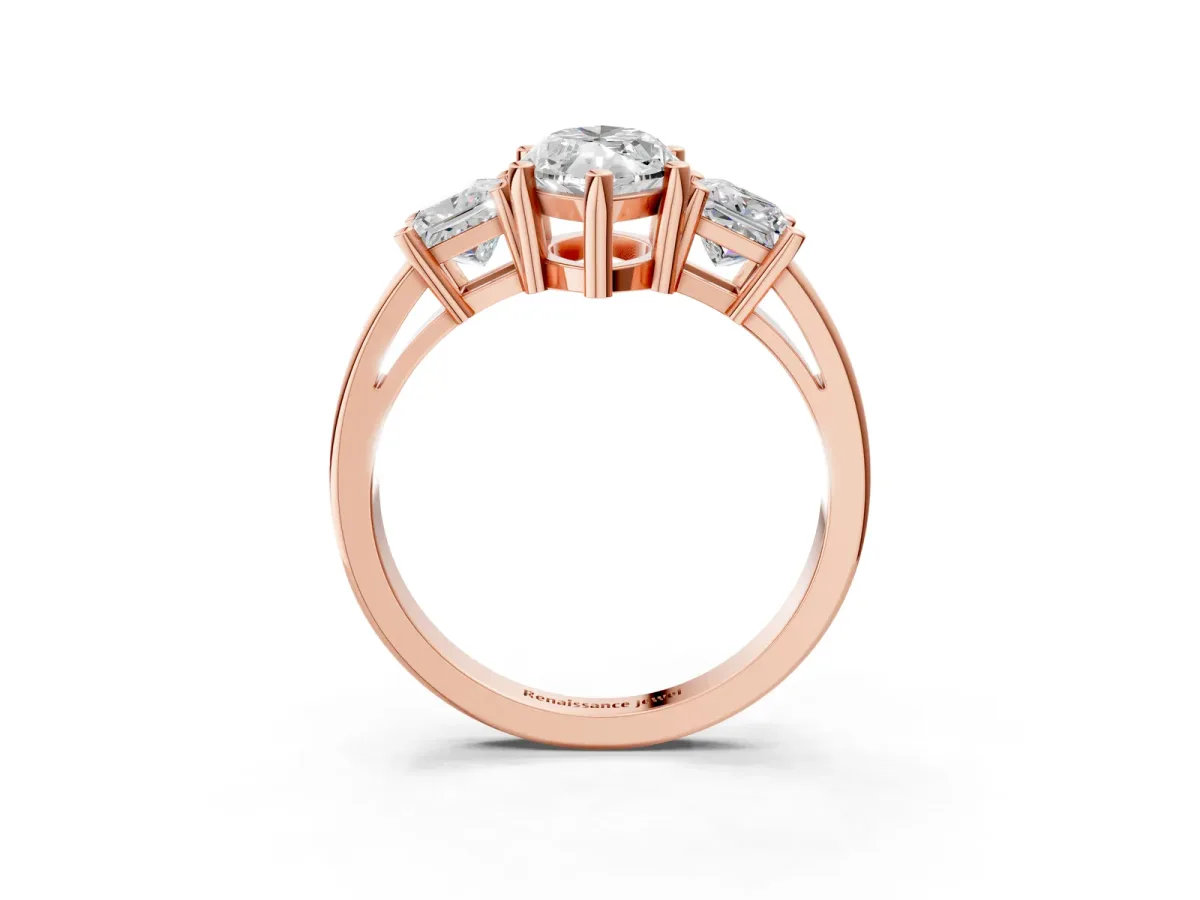 Three-Stone Marquise Cut Cut Solitaire Ring with Prong Setting Rose gold