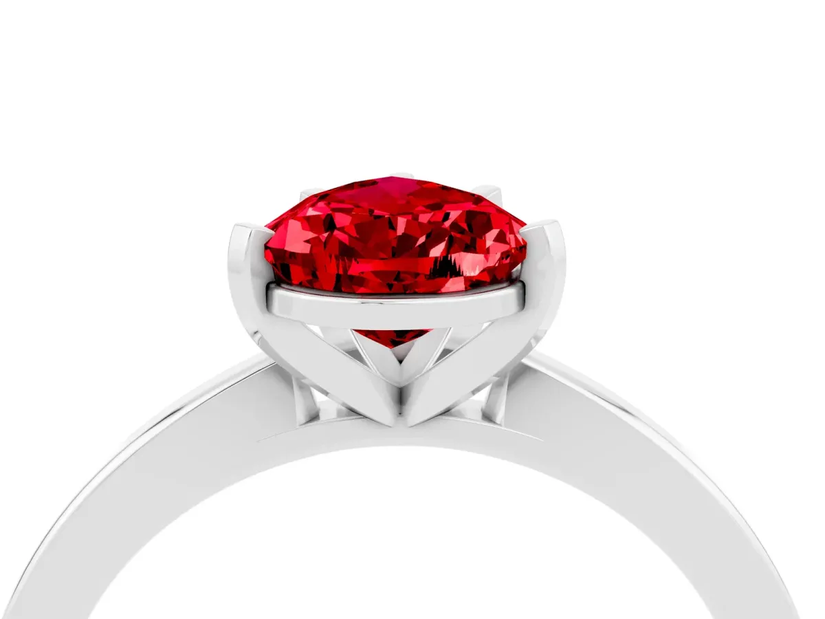 Pear Cut Ruby Solitaire Engagement Ring with Classic Band and Four-Prong Setting Silver