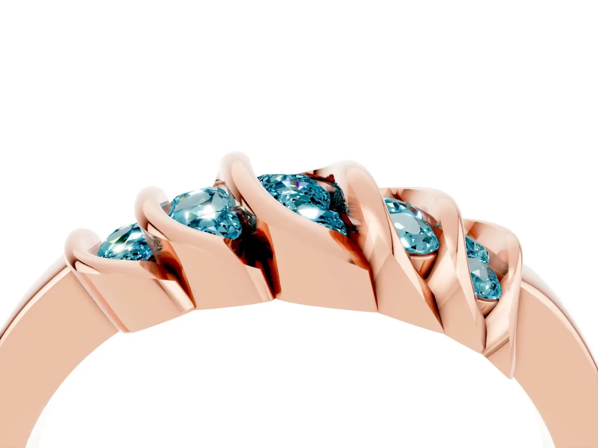 Round Blue Topaz Multi-Row Crossover Band Rose gold