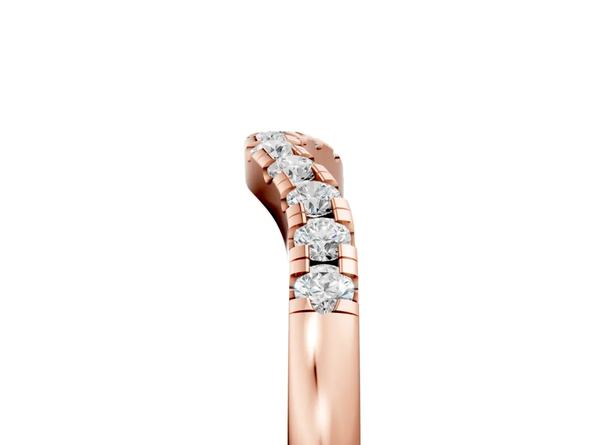 Round Diamond Curved Pavé Wedding Band Rose gold