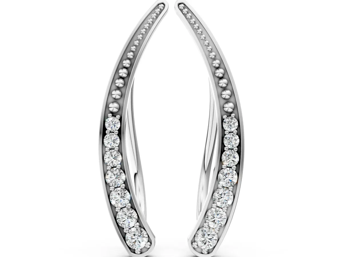 Pavé Round Diamond Curved Bar Earrings Silver