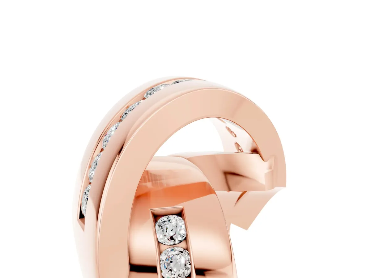Pavé Round Moissanite Crossover Band with Channel Setting Rose gold