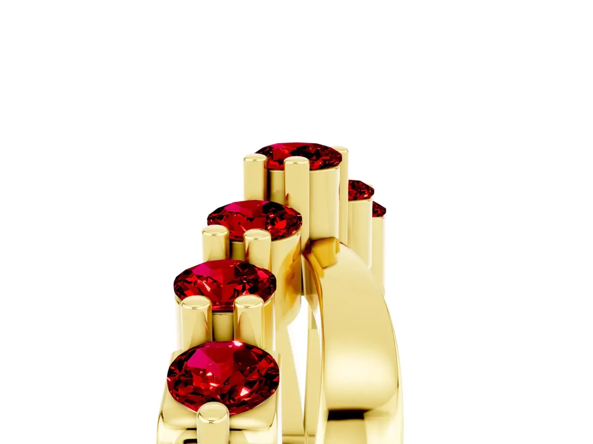 Round Ruby Prong-Set Crossover Band Yellow gold