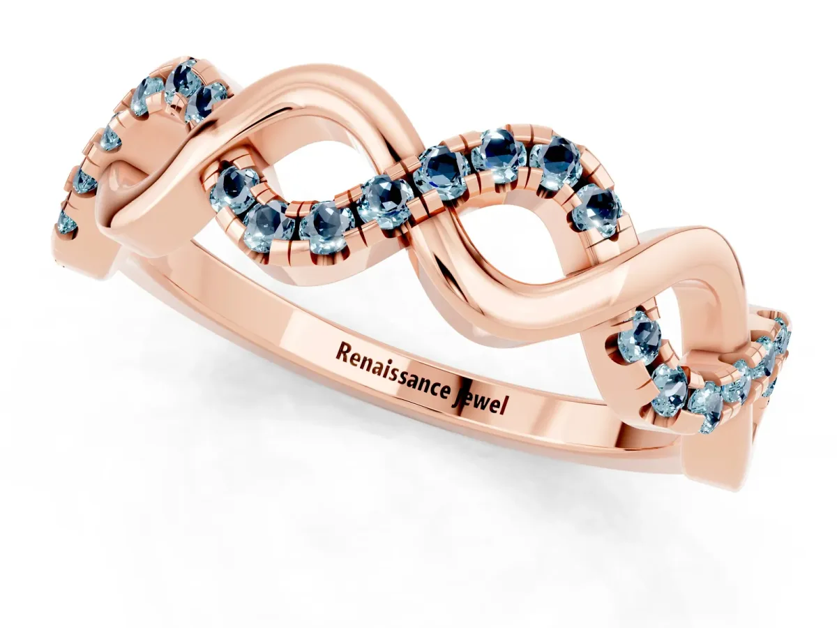 Twist Infinity Round Aquamarine Band with Pavé Setting Rose gold