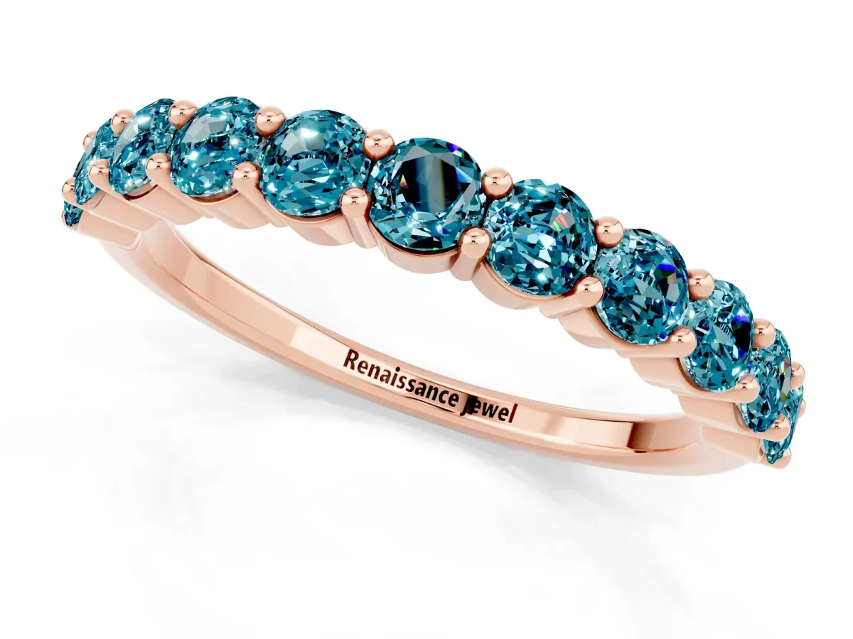 Round Blue Topaz Half Eternity Band with Prong Setting Rose gold