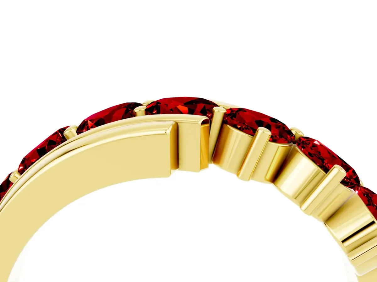 Round Ruby Wave Band with Channel and Shared Prong Setting Yellow gold