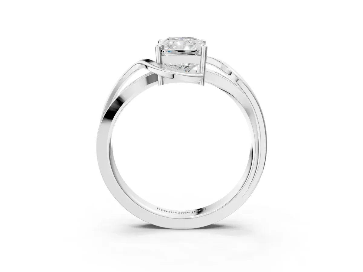 Radiant Cut Solitaire Twisted Band with Prong Setting Platinum