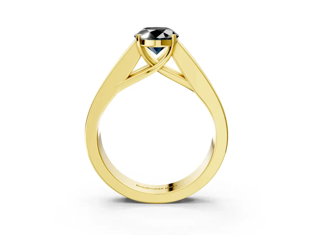 Fancy Black Oval Cut Cut Channel Set Solitaire Ring with Four-Prong Setting Yellow gold