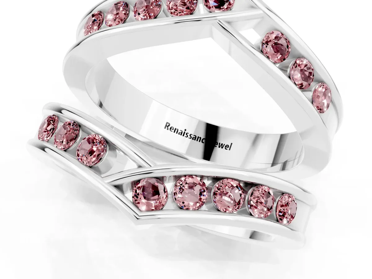 Round Morganite Channel-Set Chevron Band White gold