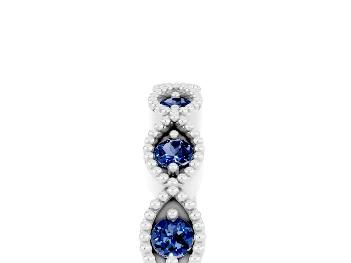 Milgrain Marquise Blue Sapphire Half Eternity Band with Bezel Setting White gold