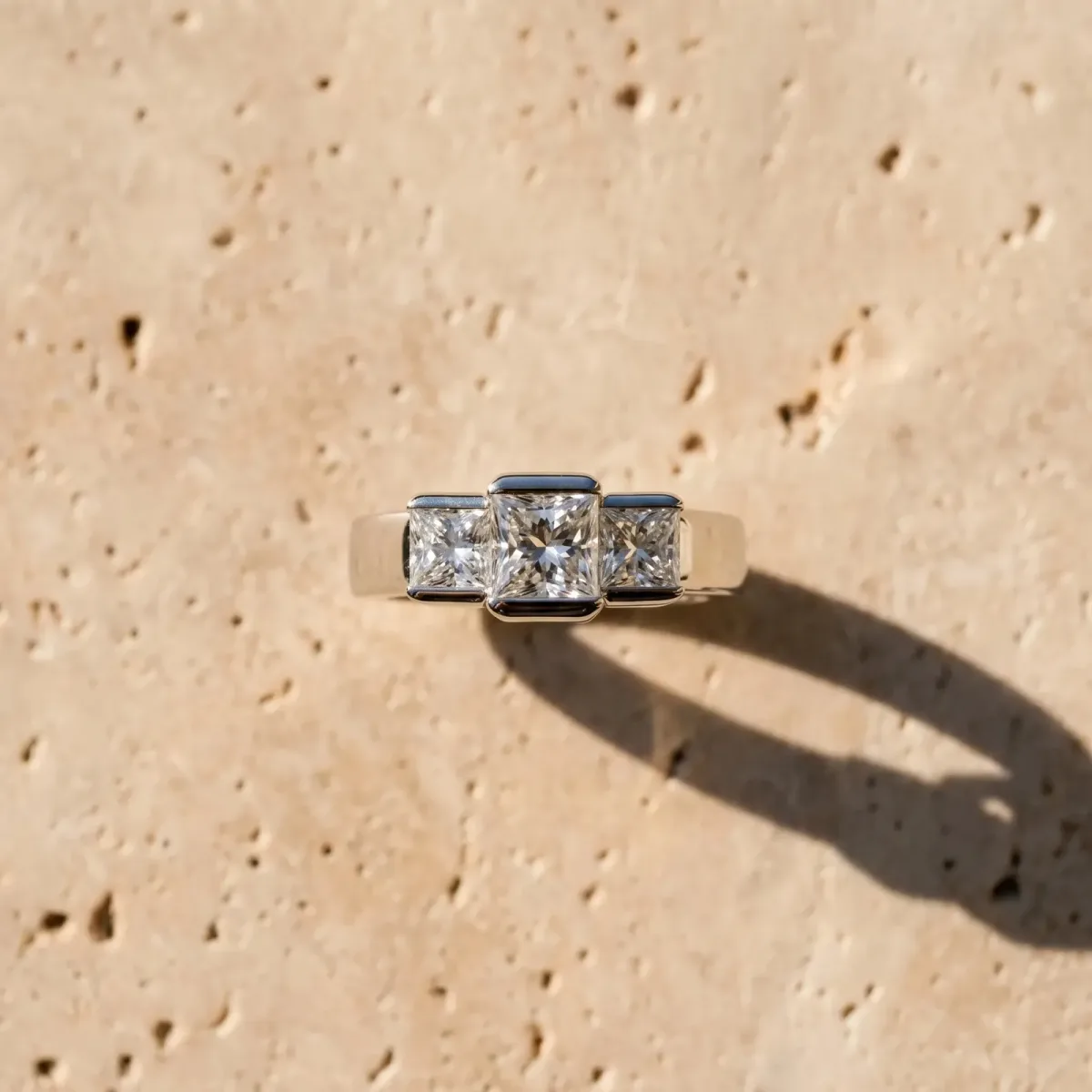 Three Stone Marquise Cut Cut Channel Set Diamond Ring Silver