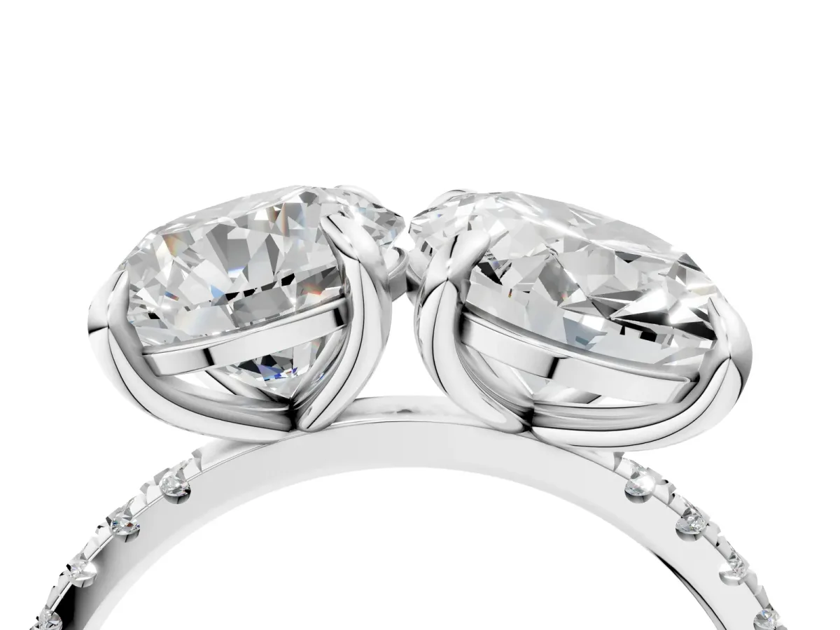 Round and Oval Toi Moi Ring with Prong Setting and Micro Pave Band Silver