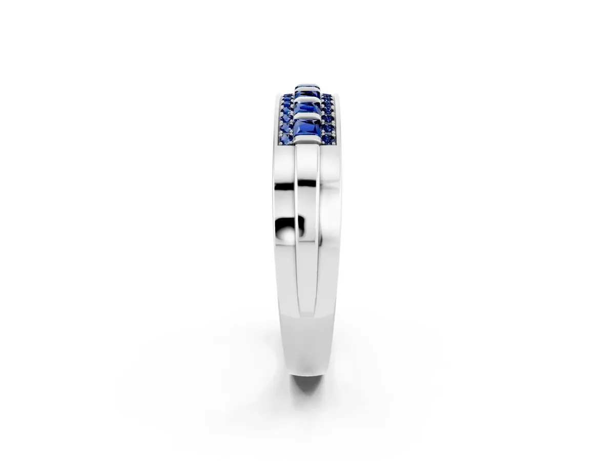 Bar-Set Princess Cut Blue Sapphire Pavé Band Silver