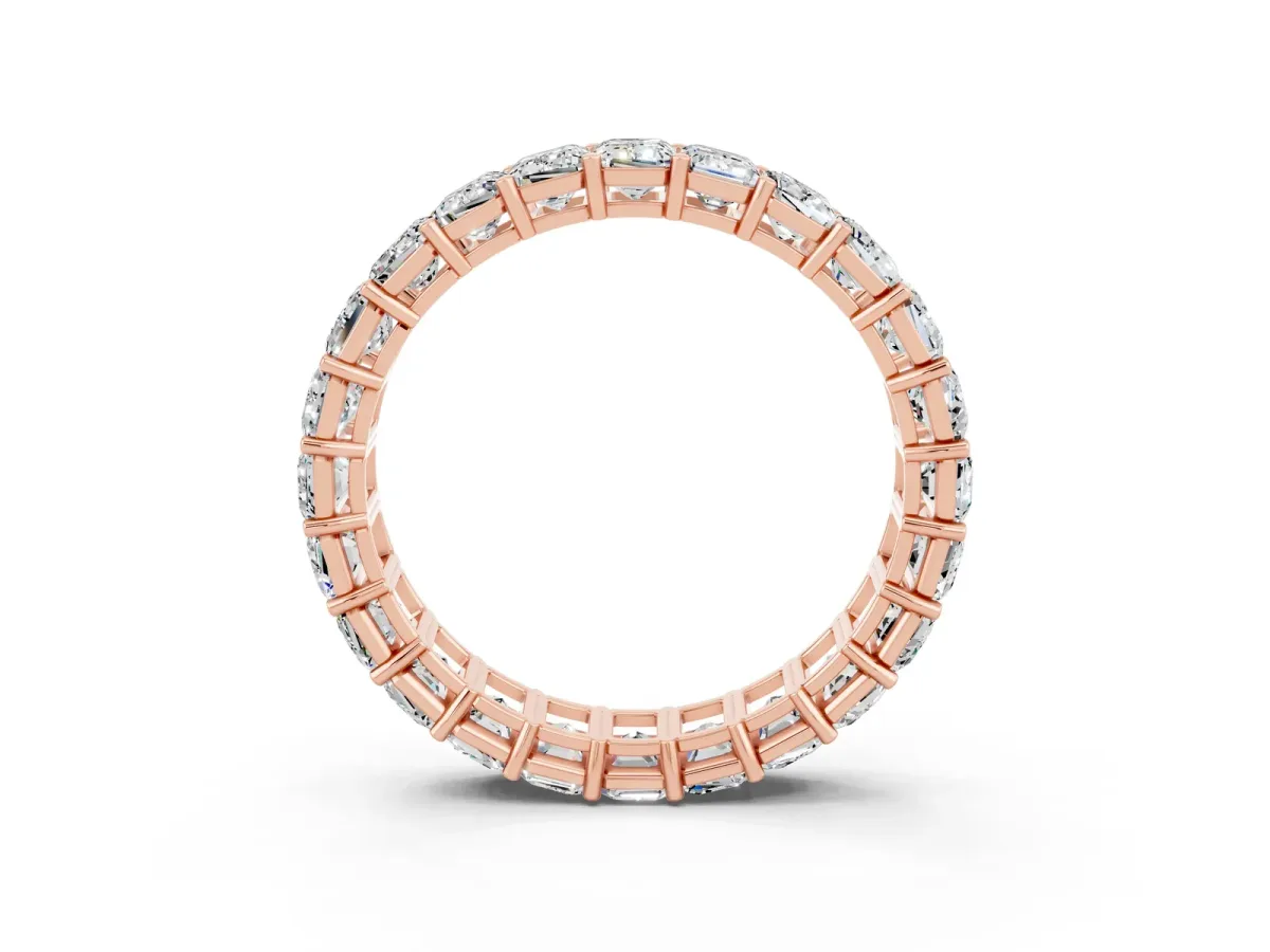 Emerald Cut Moissanite Eternity Band with Shared Prong Setting Rose gold