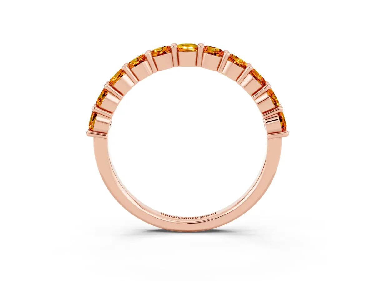 Round Citrine Half Eternity Band with Prong Setting Rose gold