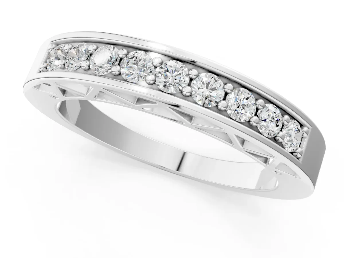 Channel-Set Round Diamond Eternity Band with Shared Prong Setting Silver