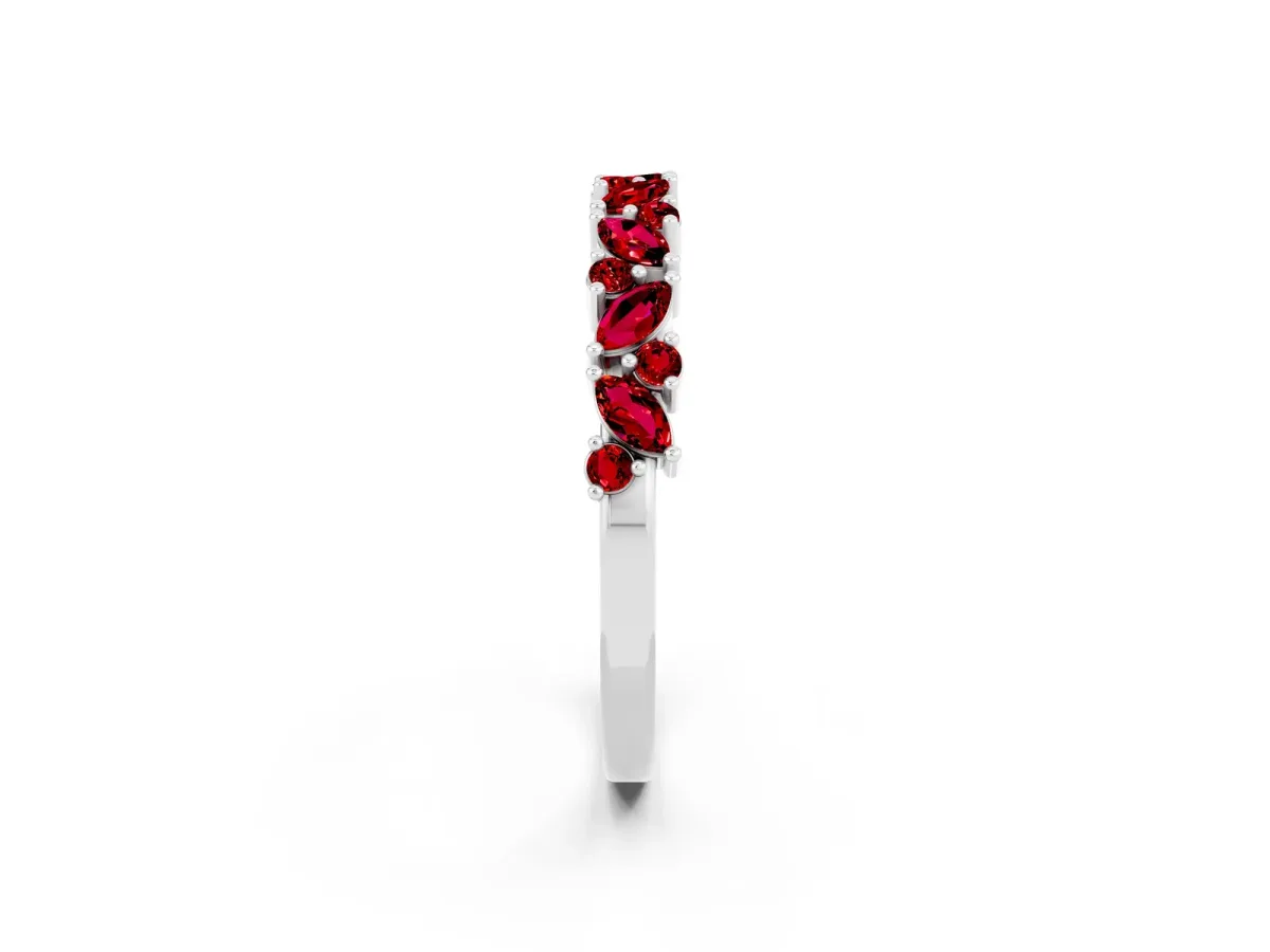 Marquise and Round Ruby Vine Eternity Band with Prong Setting Silver
