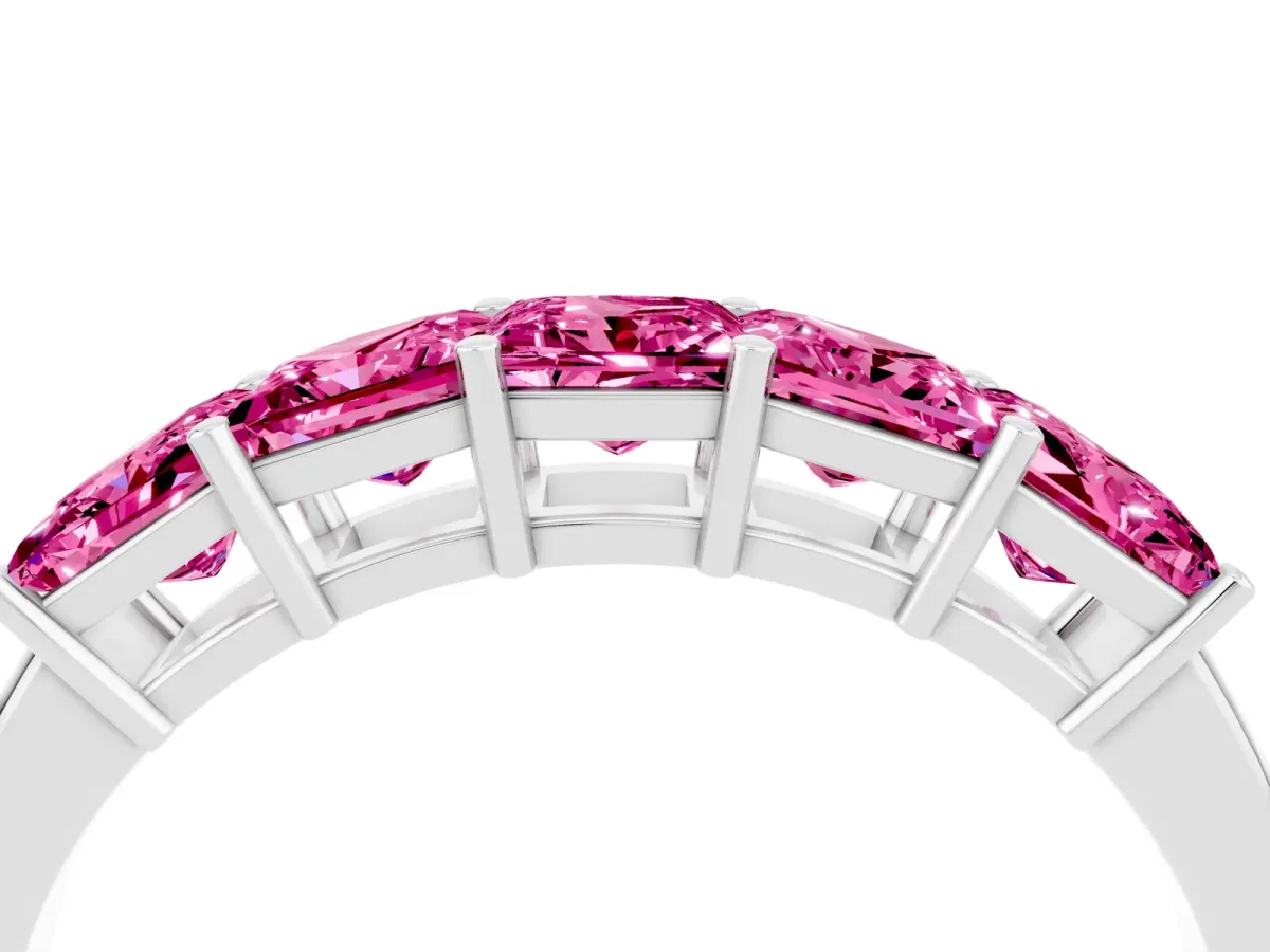 Princess Cut Five-Stone Pink Sapphire Band with Prong Setting Platinum