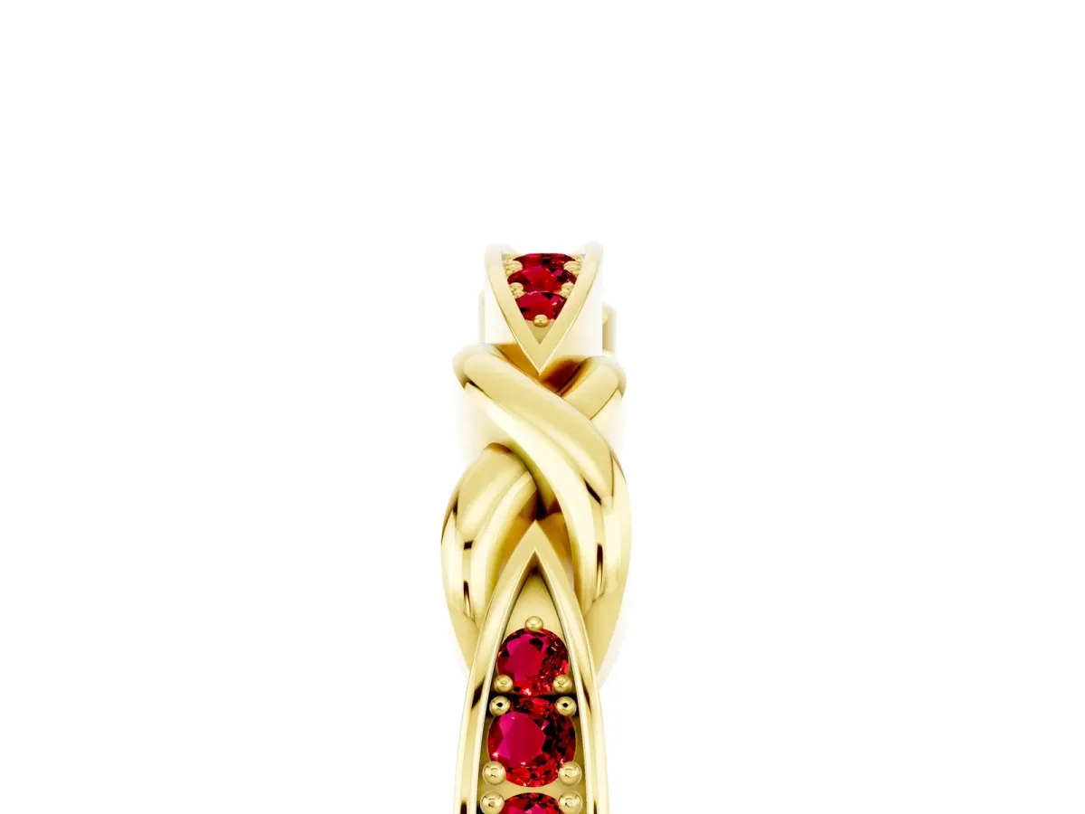 Twisted Marquise Ruby Pavé Band with Shared Prong Setting Yellow gold
