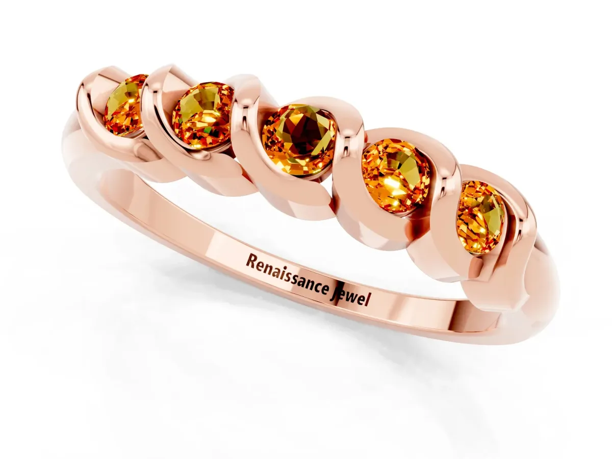 Round Citrine Eternity Band with Twist Prong Setting Rose gold