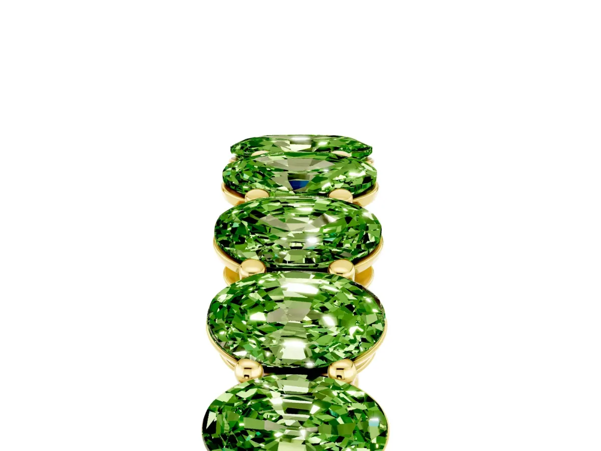 Oval Cut Peridot Eternity Band with Shared Prong Setting Yellow gold