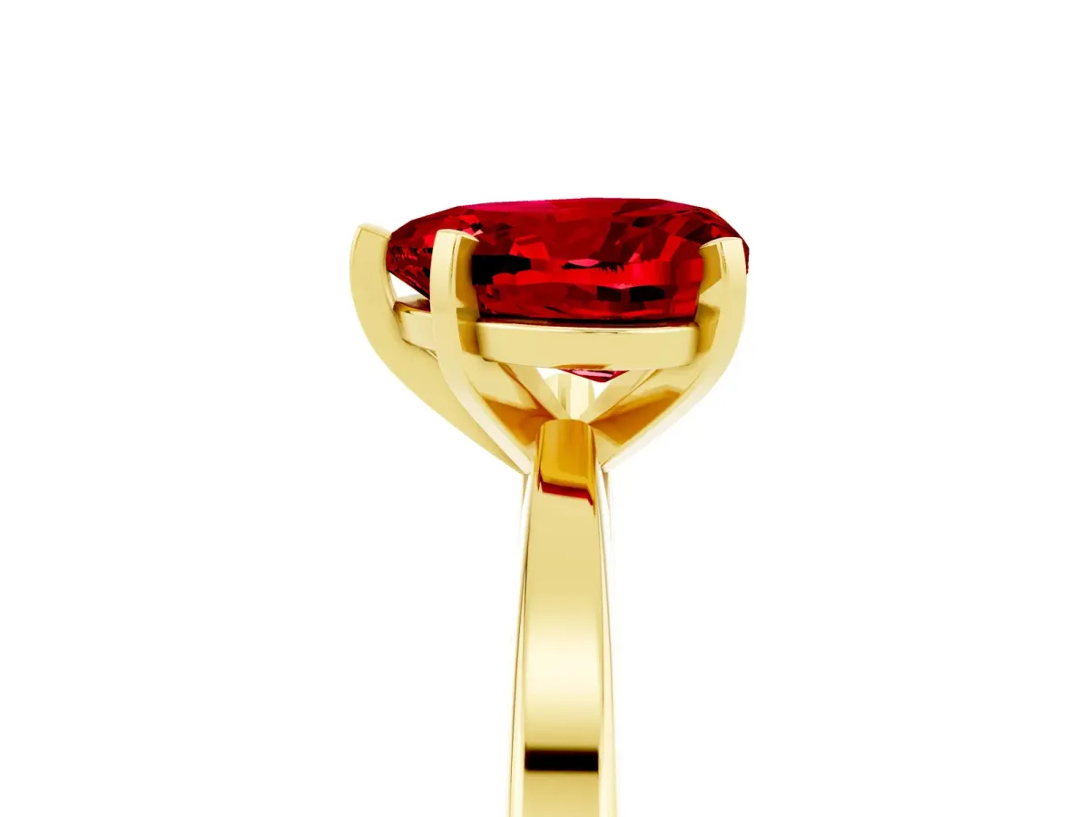 Heart Cut Ruby Solitaire Engagement Ring with Classic Band and Four-Prong Setting Yellow gold