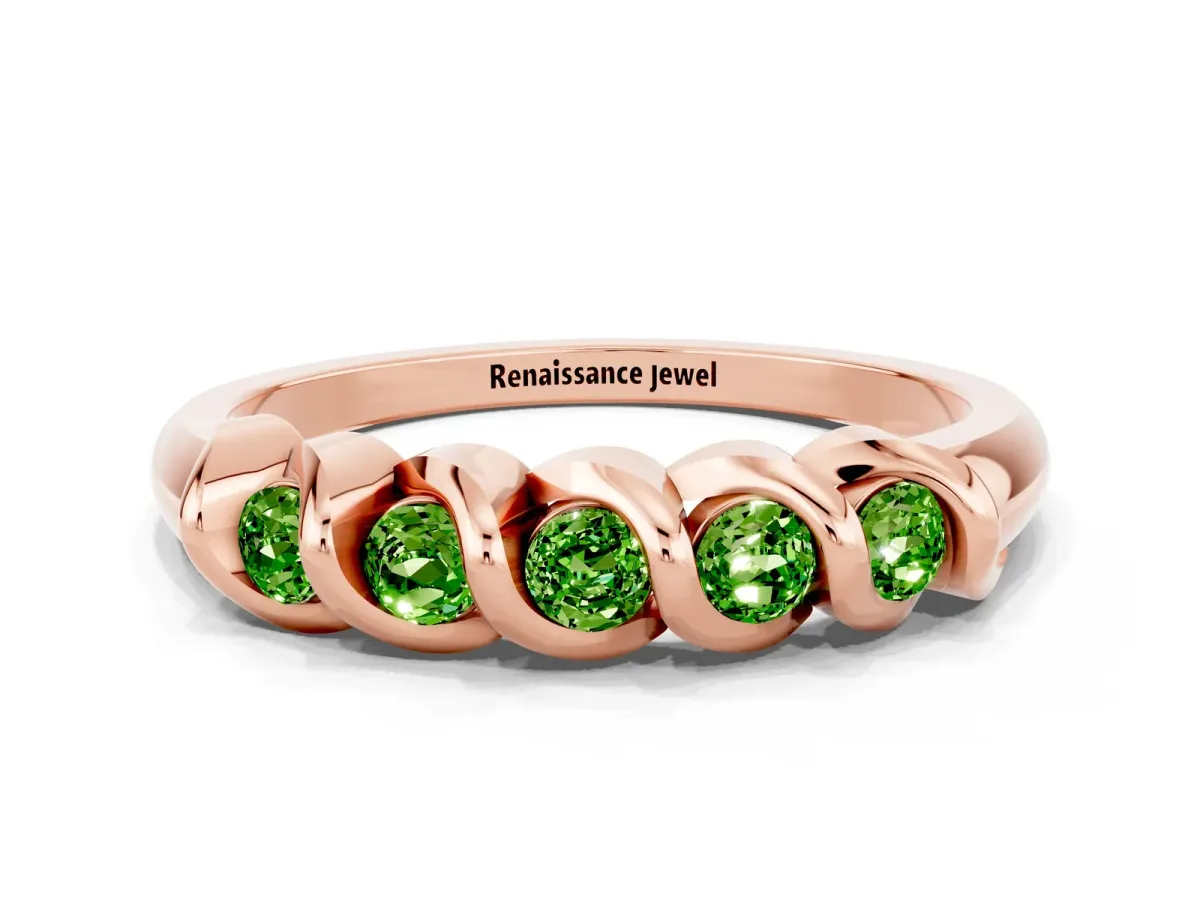 Round Peridot Eternity Band with Twist Prong Setting Rose gold