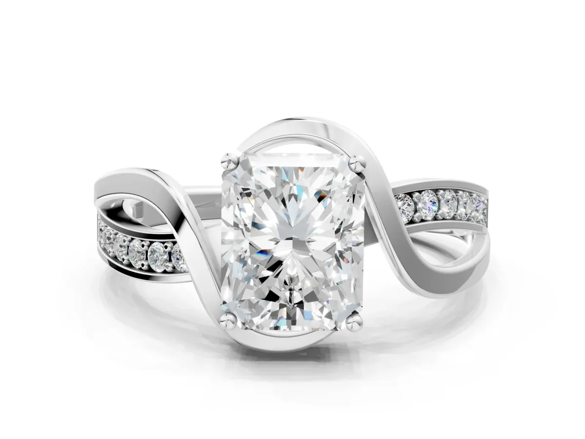 Radiant Cut Solitaire Twisted Band with Prong Setting Platinum