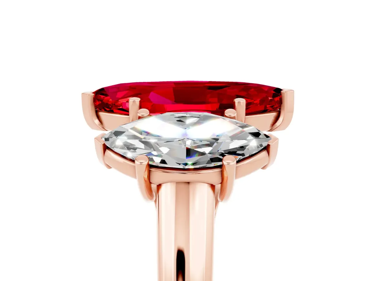 Three-Stone Marquise Cut Ruby Engagement Ring with Prong Setting Rose gold