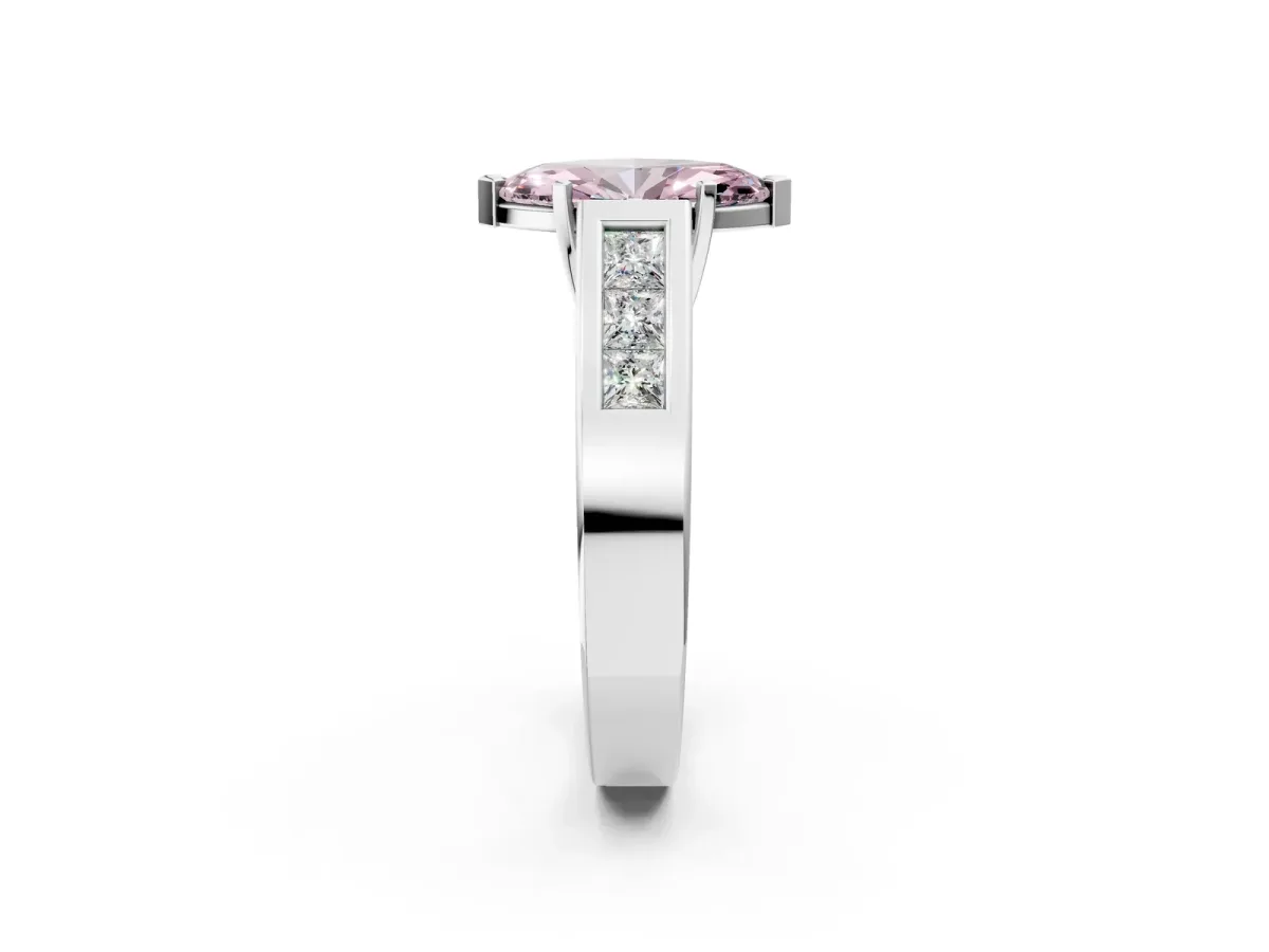 Fancy Pink Marquise Cut Cut Channel Set Solitaire Ring with Four-Prong Setting Silver